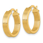 14k Polished and Grooved 4.00 x 18mm Tube Hoop Earrings