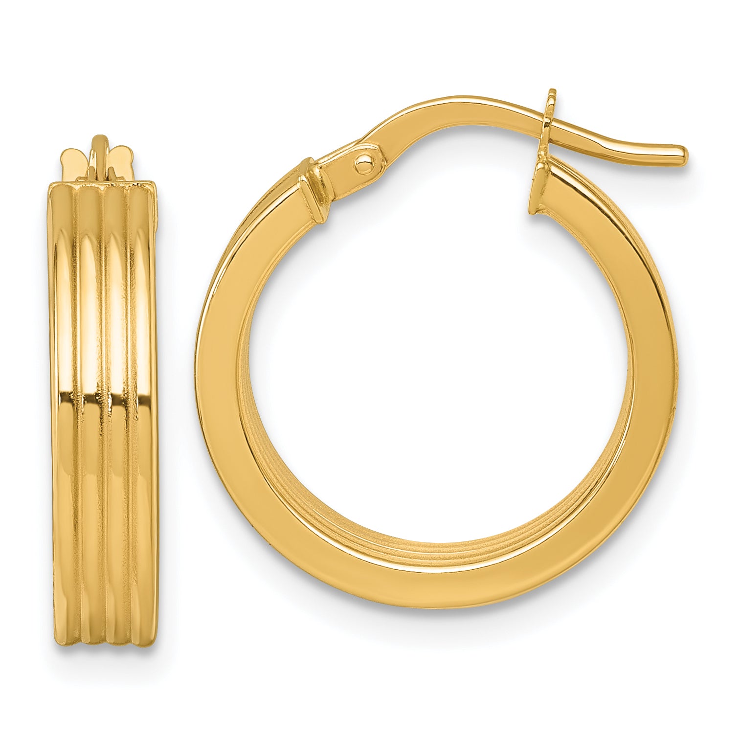 14k Polished and Grooved 4.00 x 18mm Tube Hoop Earrings