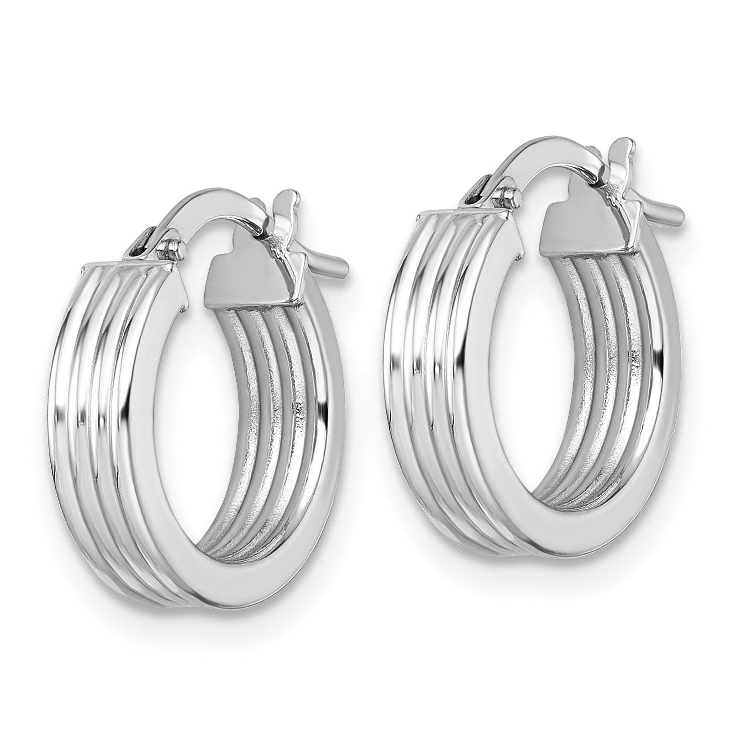 14k White Gold Polished and Grooved 4.00 x 15mm Tube Hoop Earrings