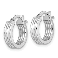 14k White Gold Polished and Grooved 4.00 x 15mm Tube Hoop Earrings