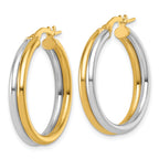14K with White Rhodium Polished 4.00mm x 24mm Round Hoop Earrings