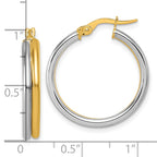 14K with White Rhodium Polished 4.00mm x 24mm Round Hoop Earrings
