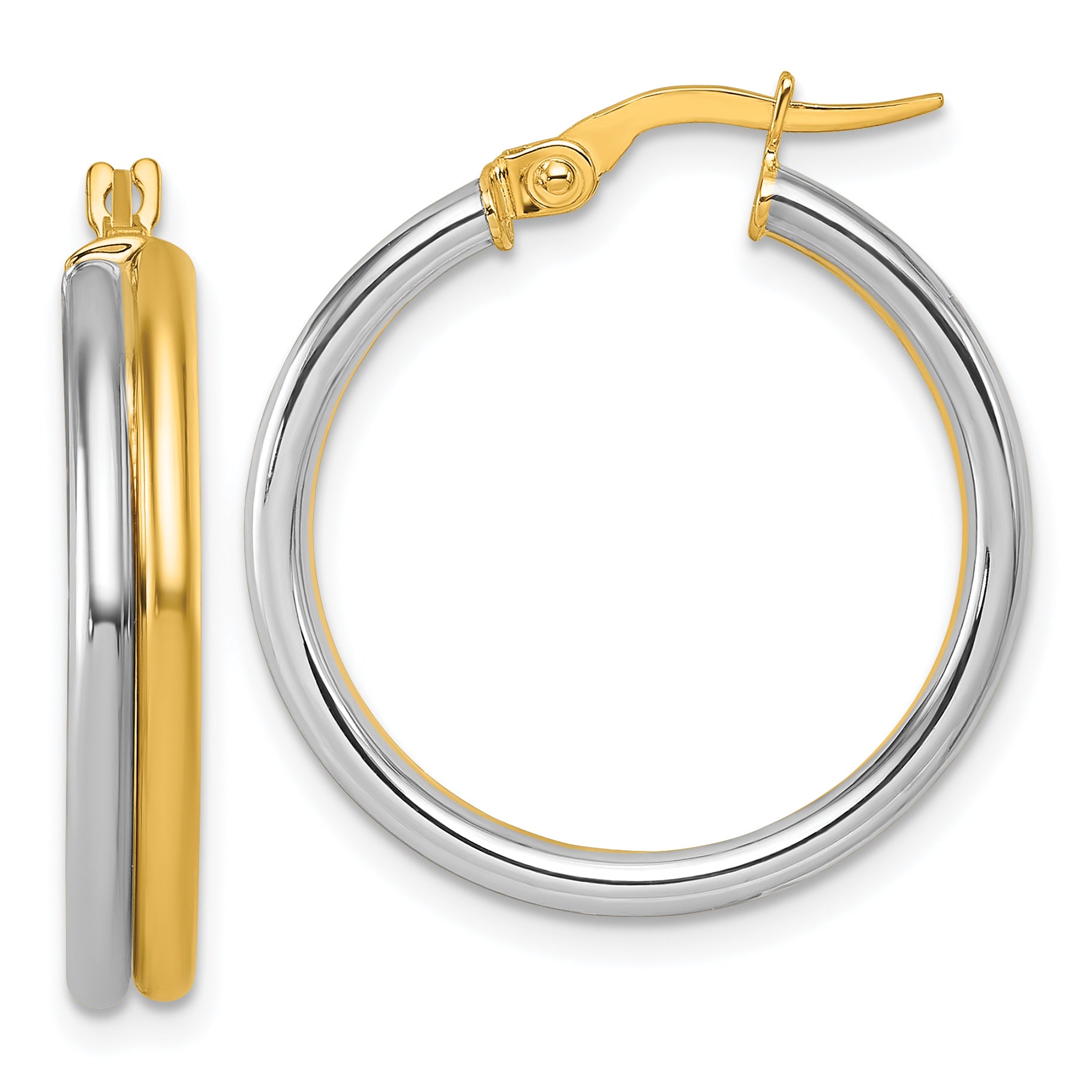 14K with White Rhodium Polished 4.00mm x 24mm Round Hoop Earrings Main image
