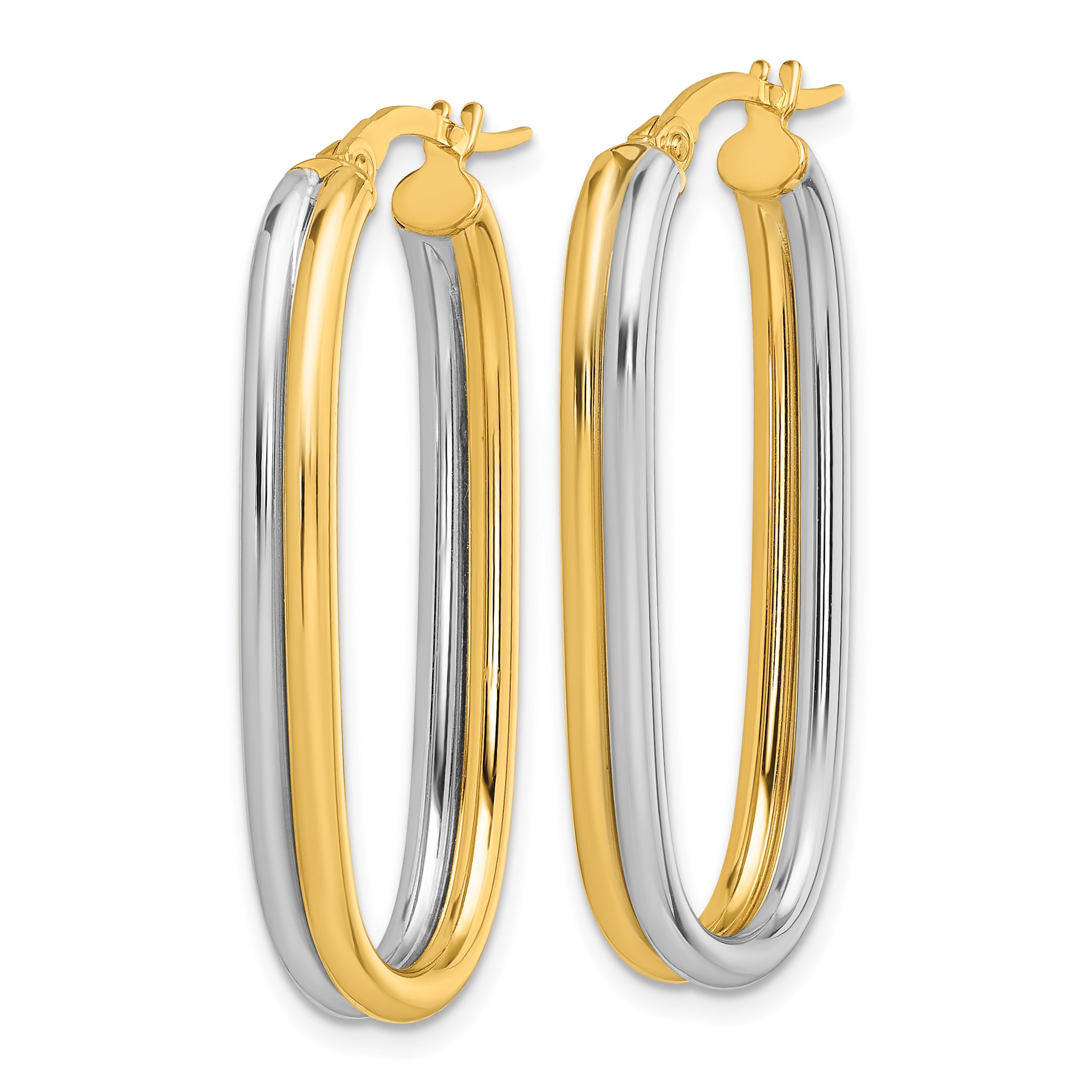 14K with White Rhodium Polished 4.00mm x 33mm Oval Hoop Earrings Secondary image