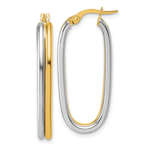 White Oval Hoop Earrings in 14K Yellow Gold, 13.5x33mm - Sophia Jewelers