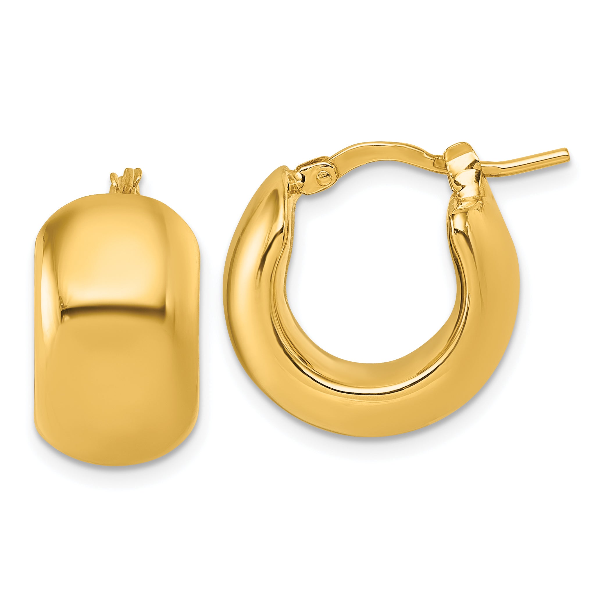 14k Polished 9.75mm x 17mm Puffed Round Hoop Earrings