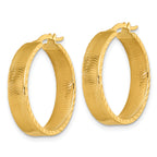 14k Polished 5.0 x 22mm Diamond-Cut Textured Tube Hoop Earrings