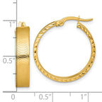 14k Polished 5.0 x 22mm Diamond-Cut Textured Tube Hoop Earrings