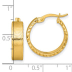 14k Polished 5.0 x 18mm Diamond-Cut Textured Tube Hoop Earrings