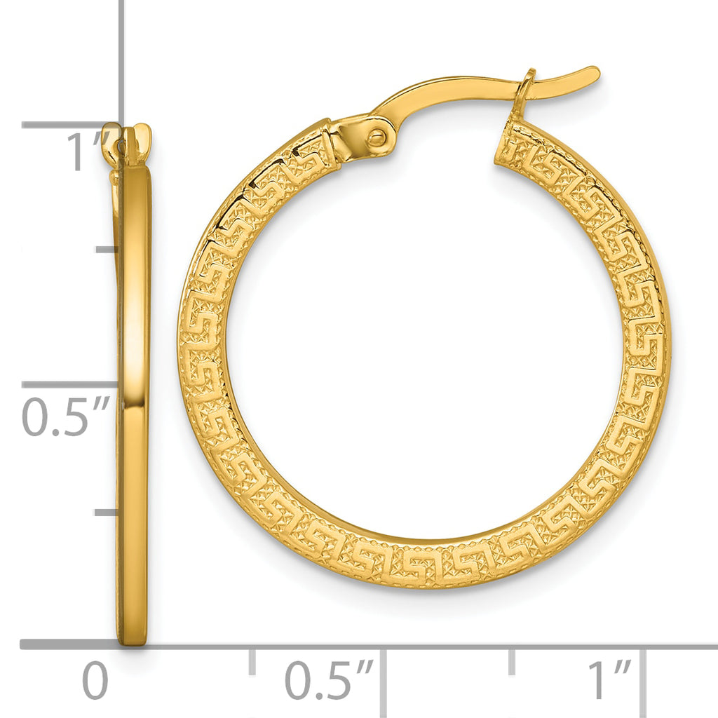 14k Polished 1.5 x 24mm Textured Greek Key Hoop Earrings