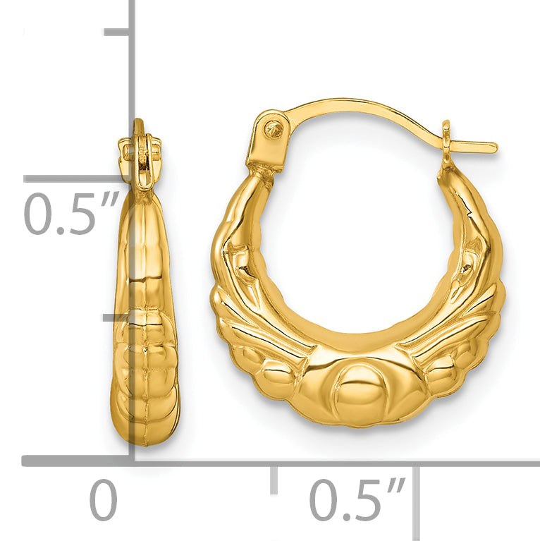 14k Polished Fancy Scalloped Hollow Hoop Earrings