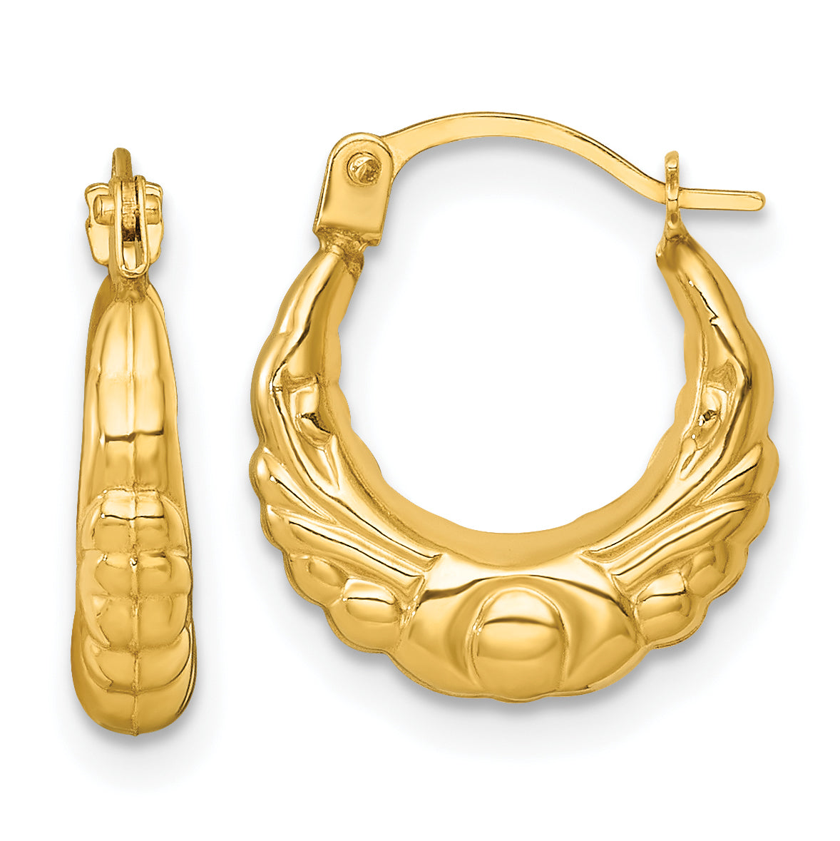 14k Polished Fancy Scalloped Hollow Hoop Earrings Main image