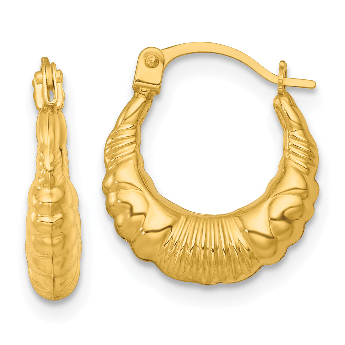 14k Polished Fancy Scalloped Hollow Hoop Earrings Main image