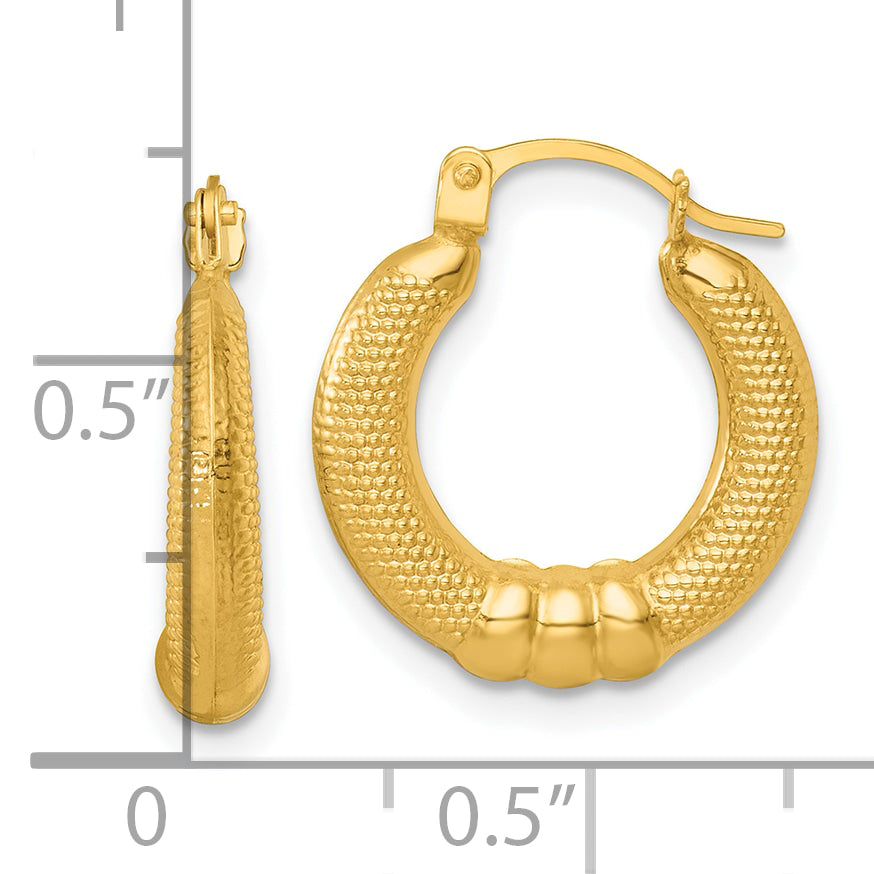 14k Polished And Textured Hollow Hoop Earrings