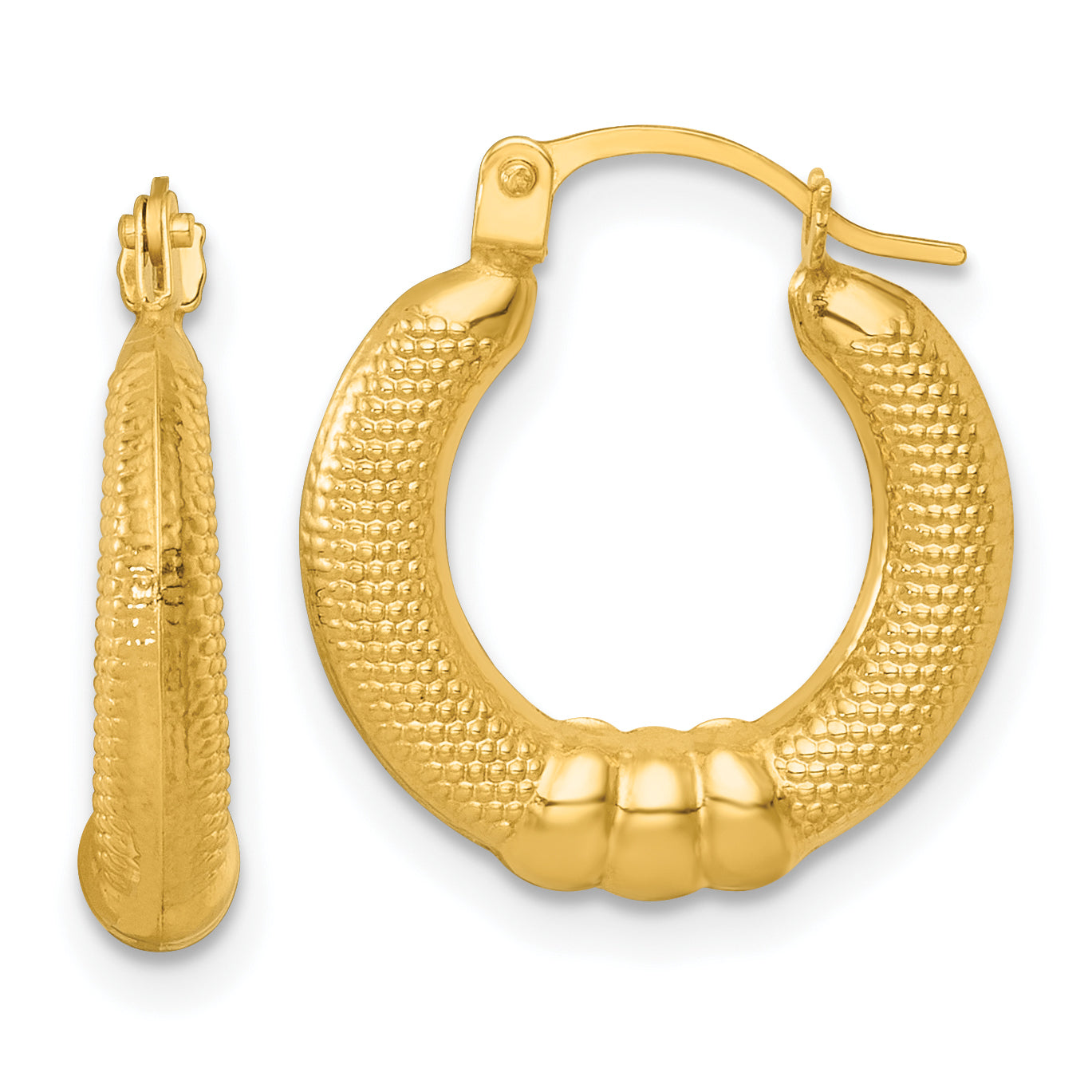 14k Polished And Textured Hollow Hoop Earrings Main image