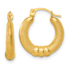 14k Polished And Textured Hollow Hoop Earrings