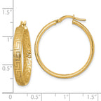 14K Polished Greek Key Design Textured 4.00 x 28mm Tube Hoop Earrings