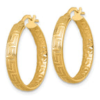 14K Polished Greek Key Design Textured 4.00 x 24mm Tube Hoop Earrings