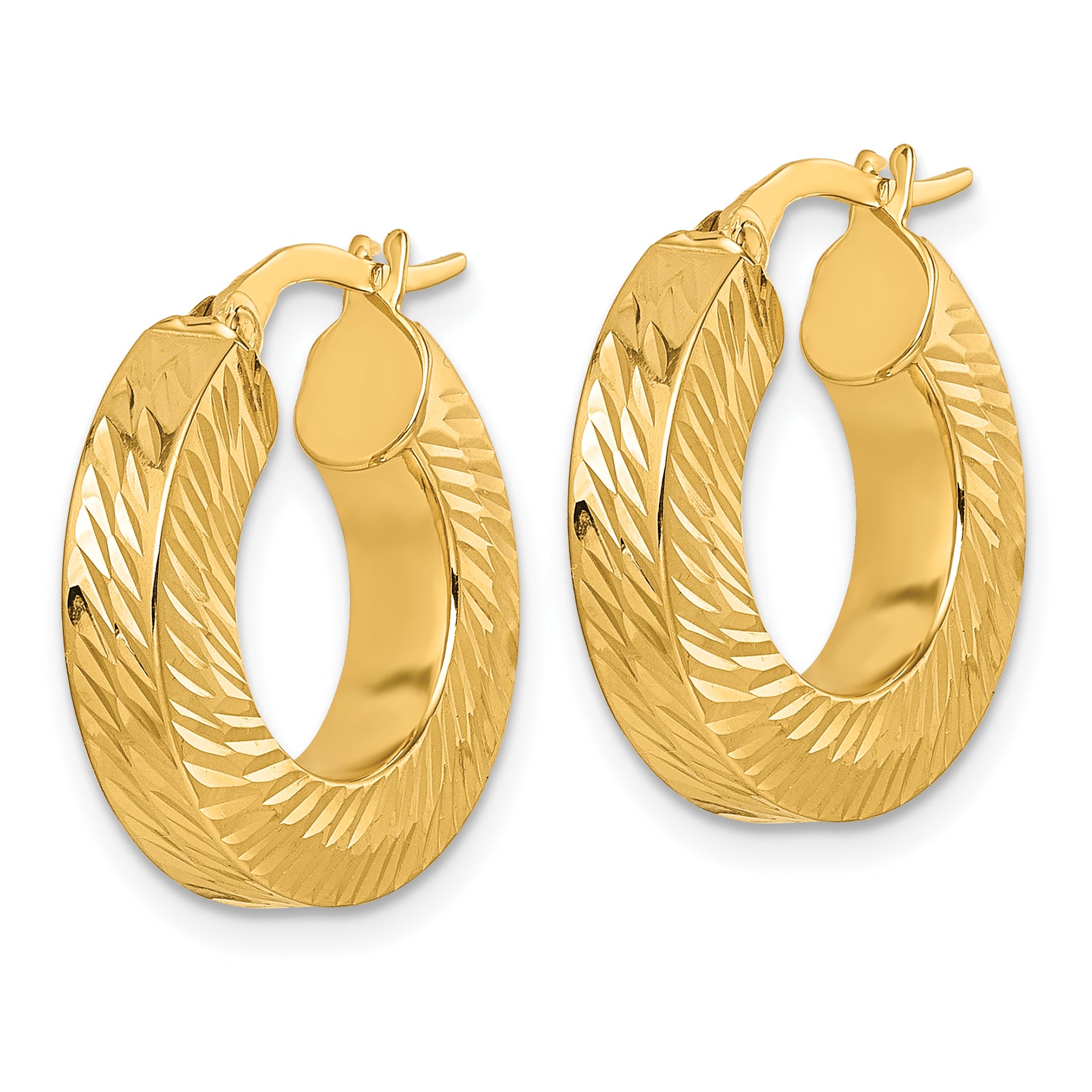 14K Polished and Diamond-cut 4.00mm x 18mm Square Tube Round Hoop Earrings Secondary image