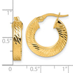 14K Polished and Diamond-cut 4.00mm x 18mm Square Tube Round Hoop Earrings