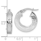 14K with White Rhodium Polished and Diamond-cut 4.00mm x 18mm Square Tube Round Hoop Earrings