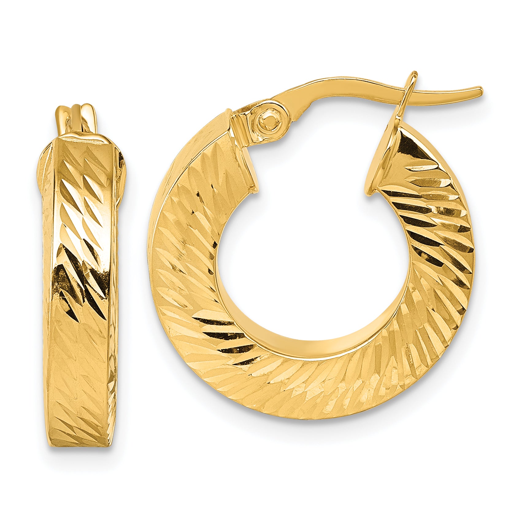 14K Polished and Diamond-cut 4.00mm x 18mm Square Tube Round Hoop Earrings Main image