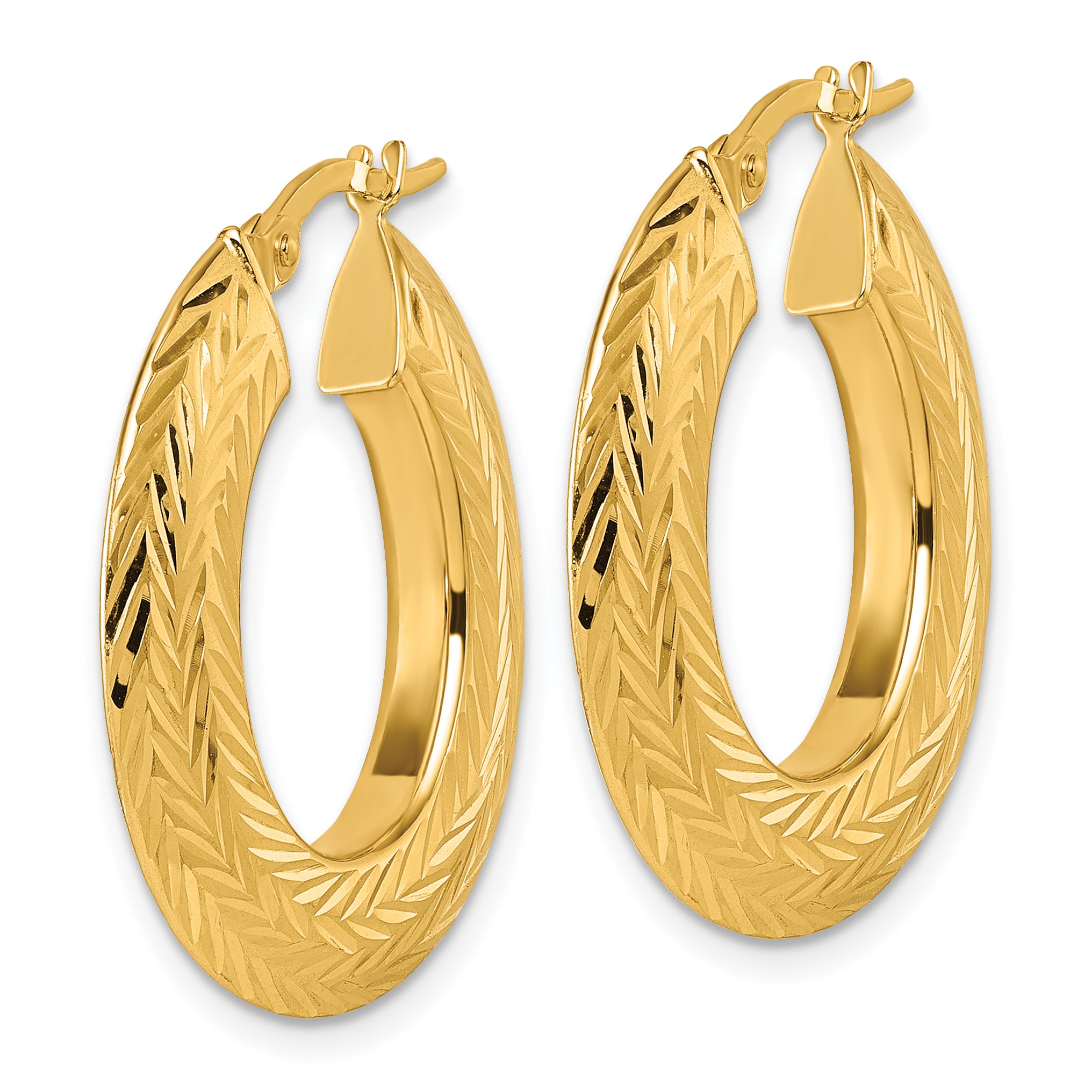 14K Polished and Diamond-cut 3.4mm x 27mm Knife-edge Oval Tube Hoop Earrings Secondary image