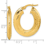 14K Polished and Diamond-cut 3.4mm x 27mm Knife-edge Oval Tube Hoop Earrings