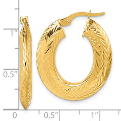 14K Polished and Diamond-cut 3.4mm x 27mm Knife-edge Oval Tube Hoop Earrings