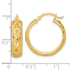 14k Polished Laser and Diamond-cut 6.15x21mm Fancy Design Round Hoop Earrings
