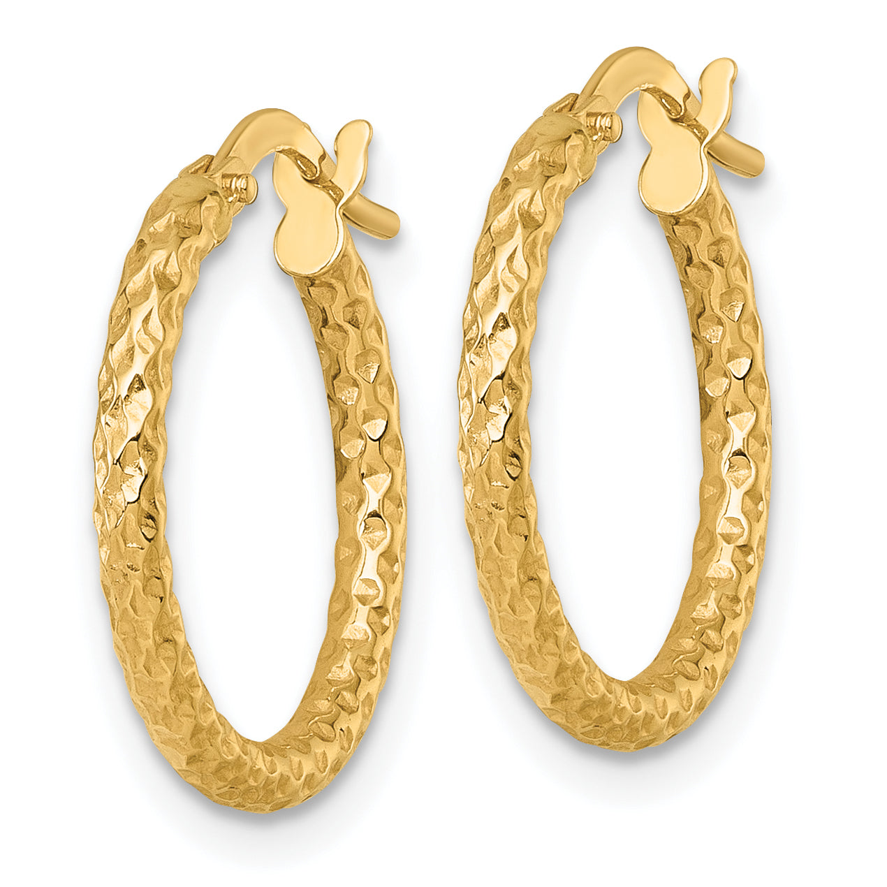 14k Polished Diamond-cut Textured 2.00 x 18mm Tube Hoop Earrings Secondary image