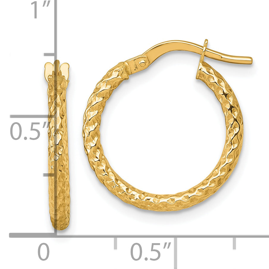 14k Polished Diamond-cut Textured 2.00 x 18mm Tube Hoop Earrings