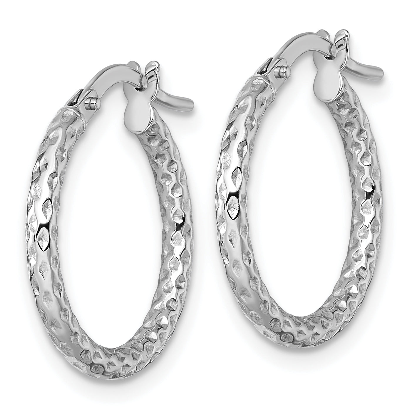 14k White Gold Polished Diamond-cut Textured 2.00 x 18mm Tube Hoop Earrings Secondary image
