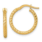 14k Polished Diamond-cut Textured 2.00 x 18mm Tube Hoop Earrings