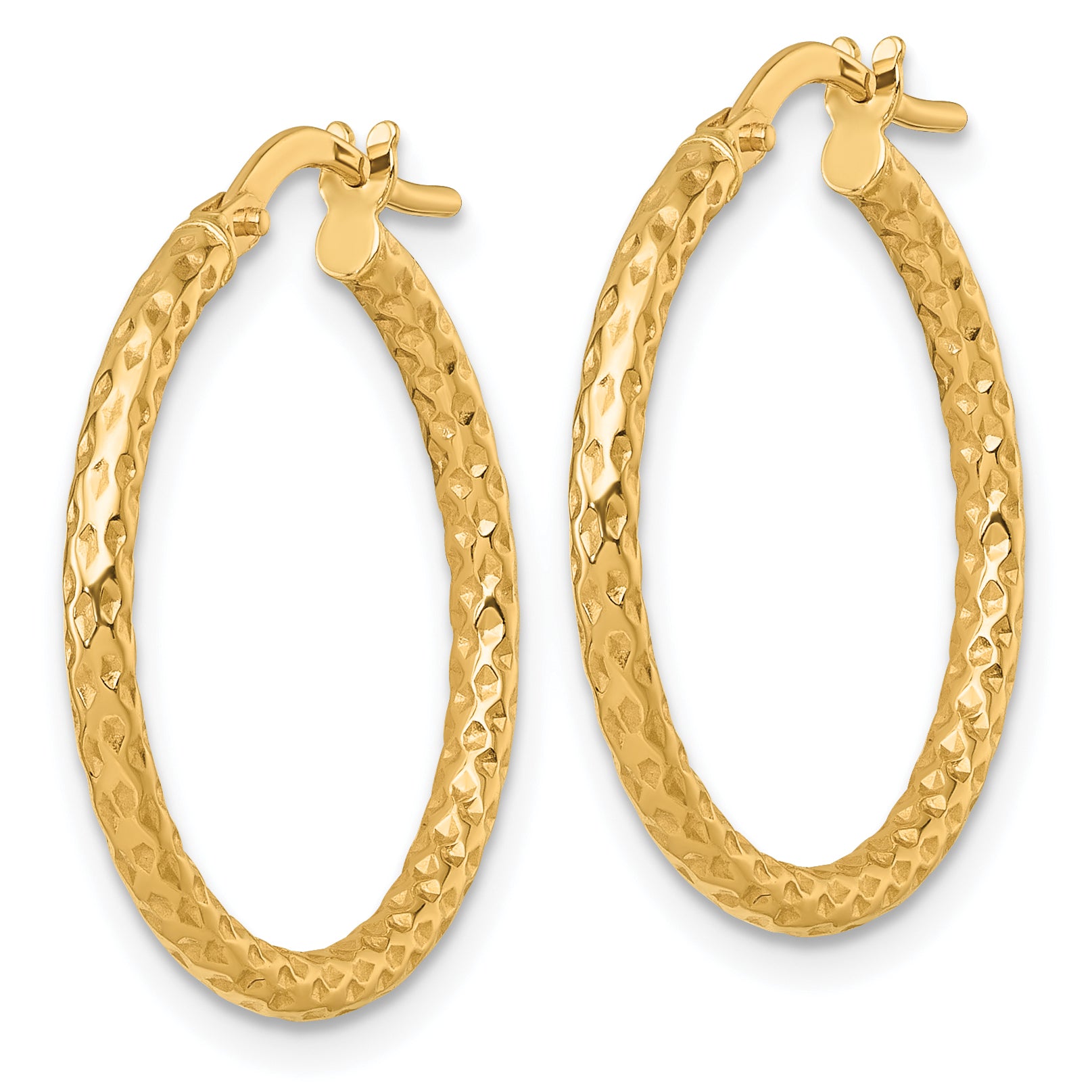 14k Polished Diamond-cut Textured 2.00 x 23mm Tube Hoop Earrings Secondary image