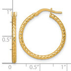 14k Polished Diamond-cut Textured 2.00 x 23mm Tube Hoop Earrings