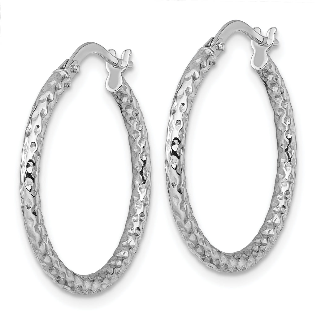 14k White Gold Polished Diamond-cut Textured 2.00 x 23mm Tube Hoop Earrings