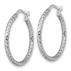 14k White Gold Polished Diamond-cut Textured 2.00 x 23mm Tube Hoop Earrings