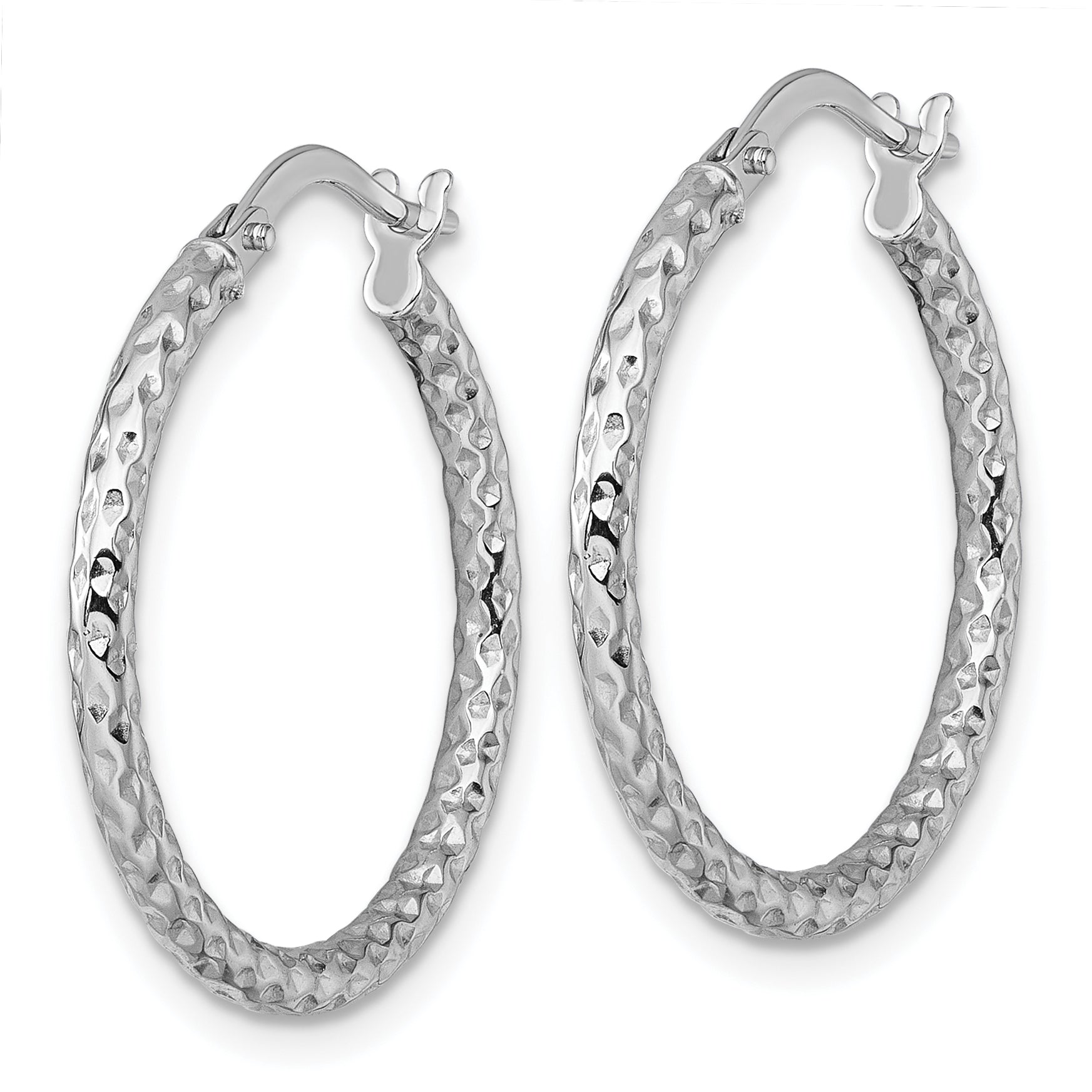 14k White Gold Polished Diamond-cut Textured 2.00 x 23mm Tube Hoop Earrings