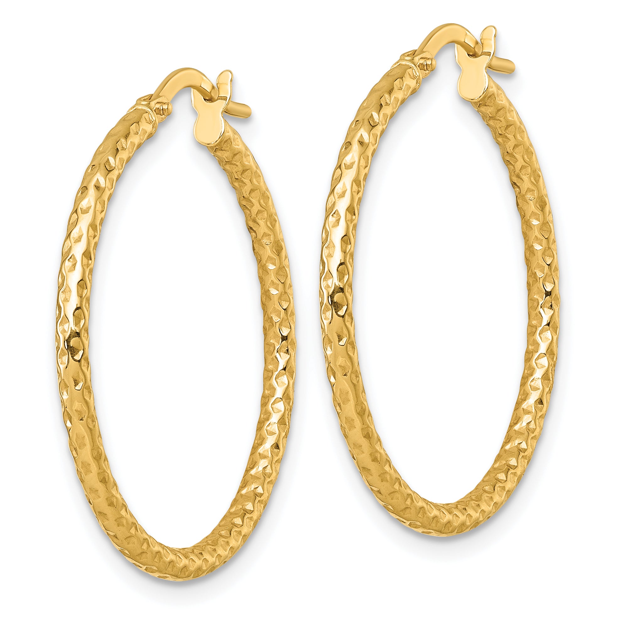 14k Polished Diamond-cut Textured 2.00 x 28mm Tube Hoop Earrings Secondary image