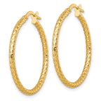 14k Polished Diamond-cut Textured 2.00 x 28mm Tube Hoop Earrings