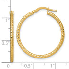 14k Polished Diamond-cut Textured 2.00 x 28mm Tube Hoop Earrings