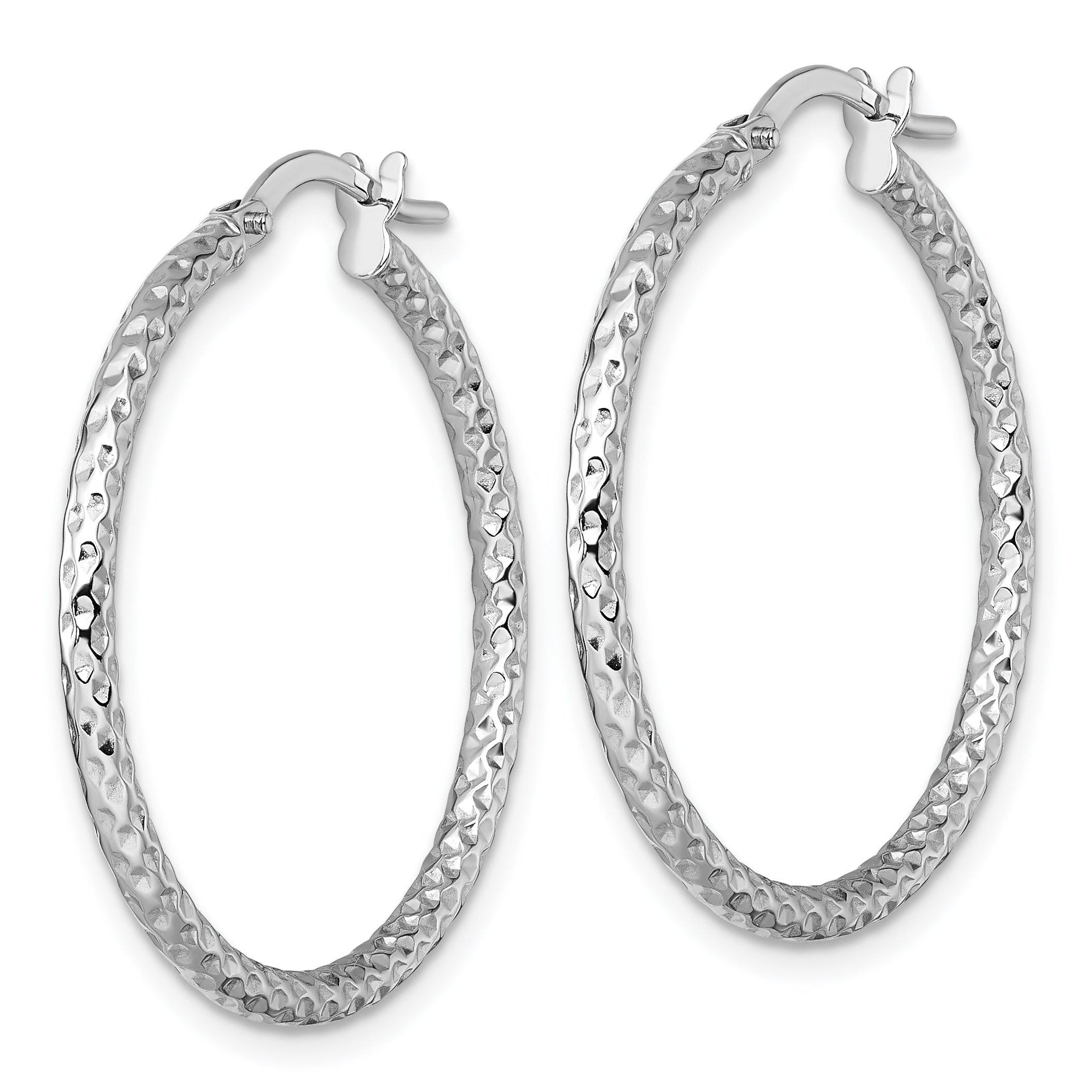 14k White Gold Polished Diamond-cut Textured 2.00 x 28mm Tube Hoop Earrings Secondary image