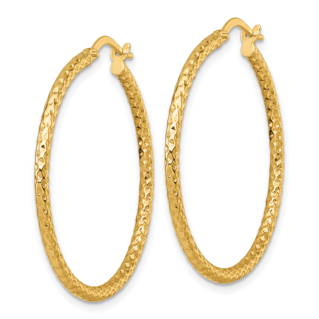 14k Polished Diamond-cut Textured 2.00 x 32mm Tube Hoop Earrings