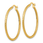 14k Polished Diamond-cut Textured 2.00 x 32mm Tube Hoop Earrings