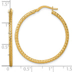 14k Polished Diamond-cut Textured 2.00 x 32mm Tube Hoop Earrings
