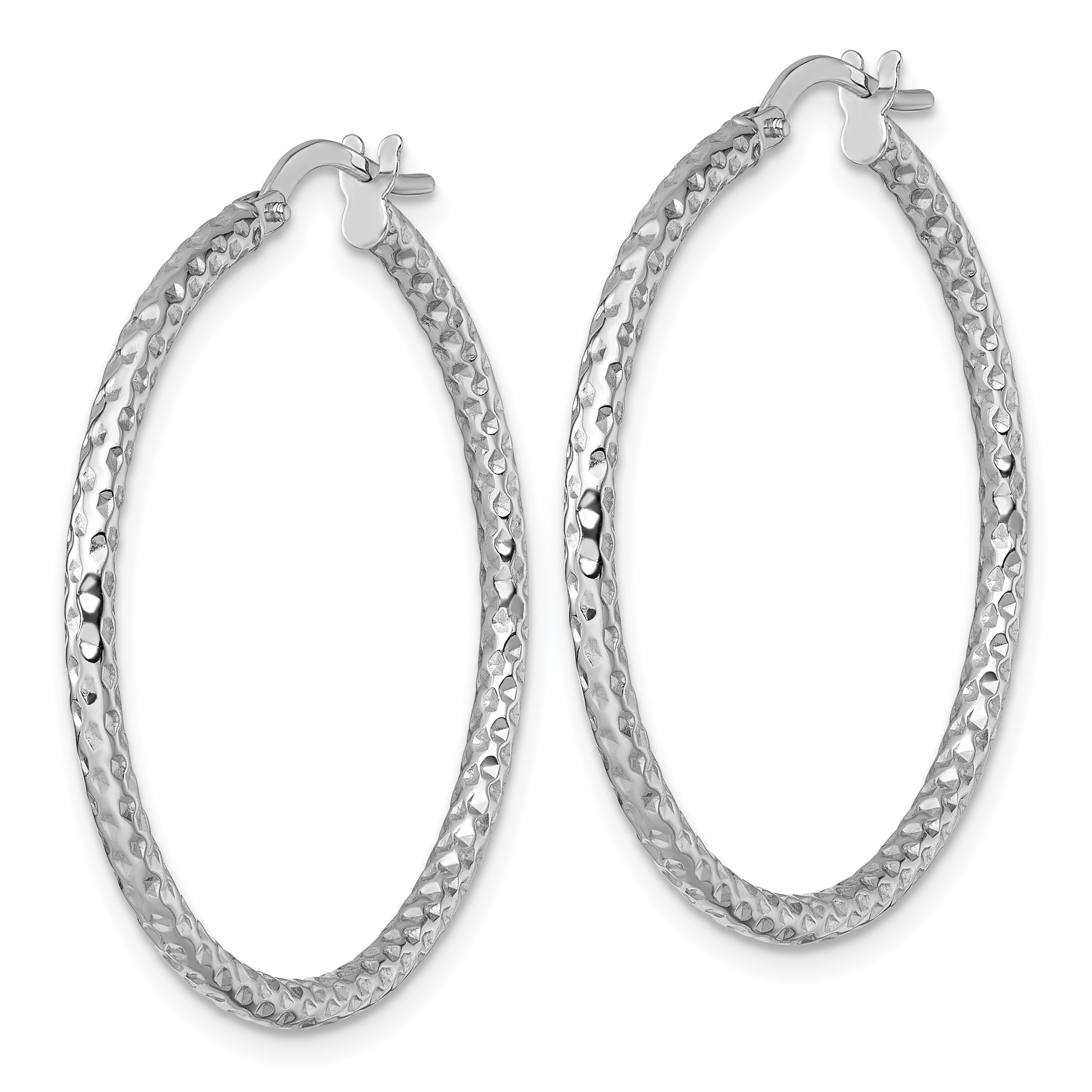 14k White Gold Polished Diamond-cut Textured 2.00 x 32mm Tube Hoop Earrings Secondary image