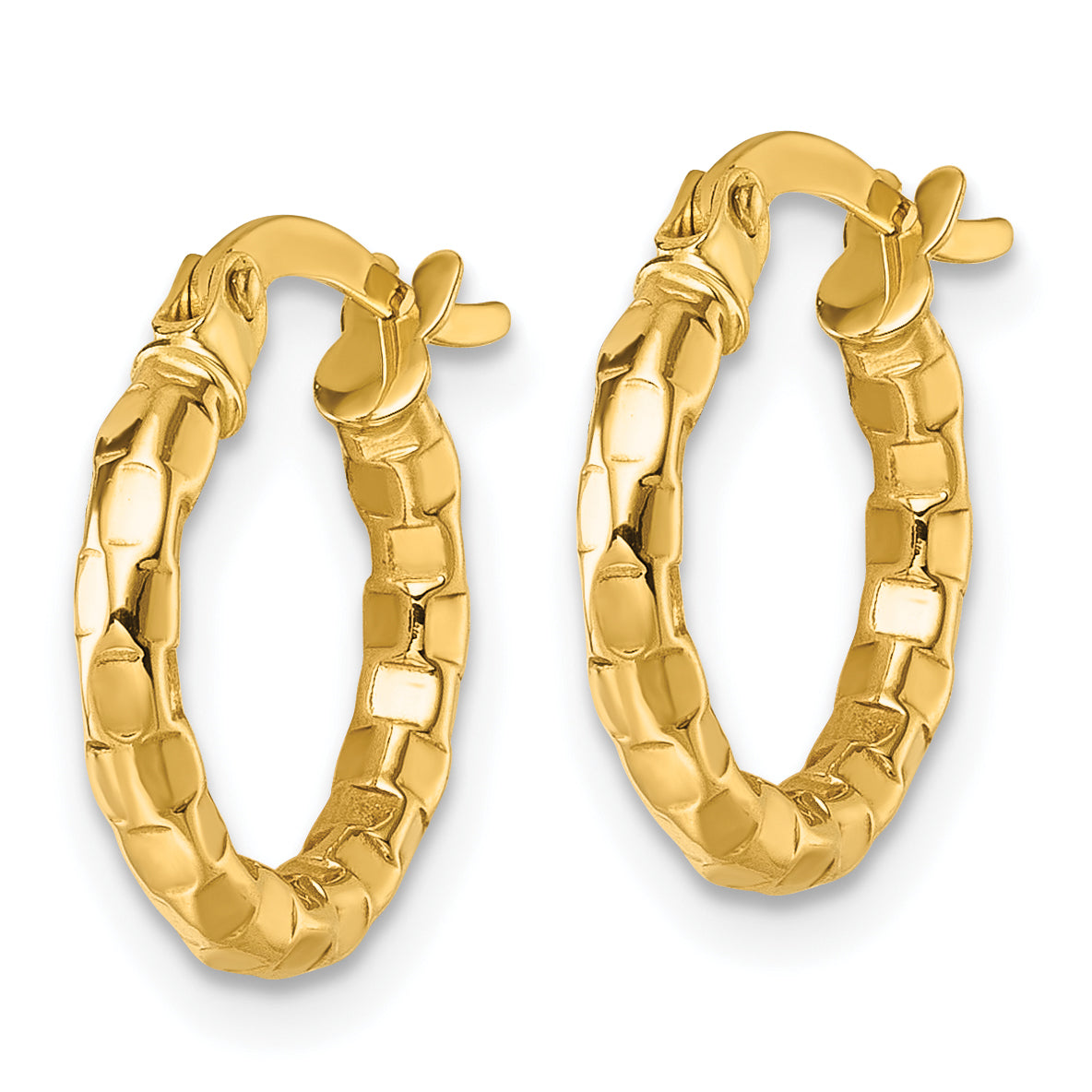 14k Polished 2.3 x 14mm Textured Tube Hoop Earrings Secondary image