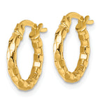 14k Polished 2.3 x 14mm Textured Tube Hoop Earrings