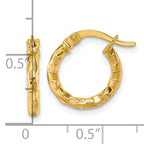 14k Polished 2.3 x 14mm Textured Tube Hoop Earrings